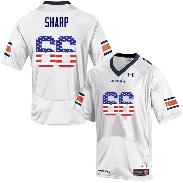 Auburn Tigers Men's Bailey Sharp #66 White Under Armour Stitched College USA Flag Fashion NCAA Authentic Football Jersey OBO4274KE